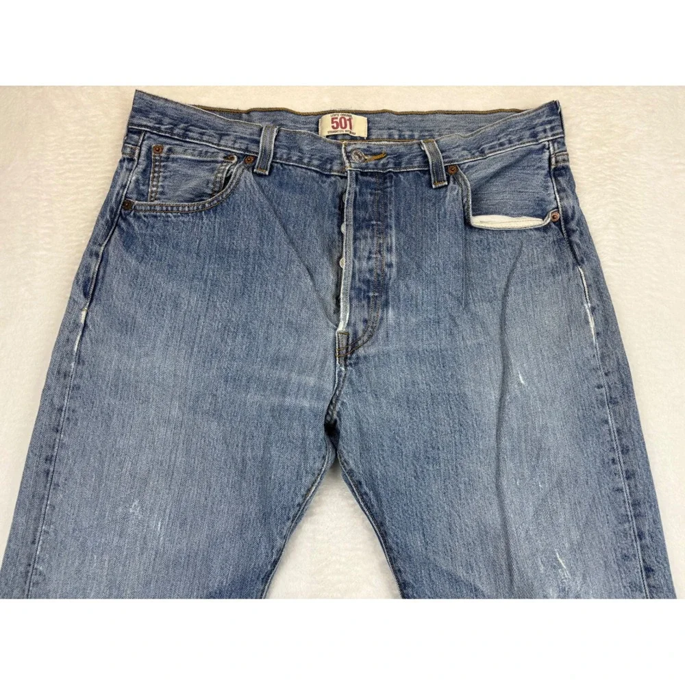 Levis 501 Men's 36x30 Y2K Medium Light Wash Grungy Skater Distressed Faded Jeans